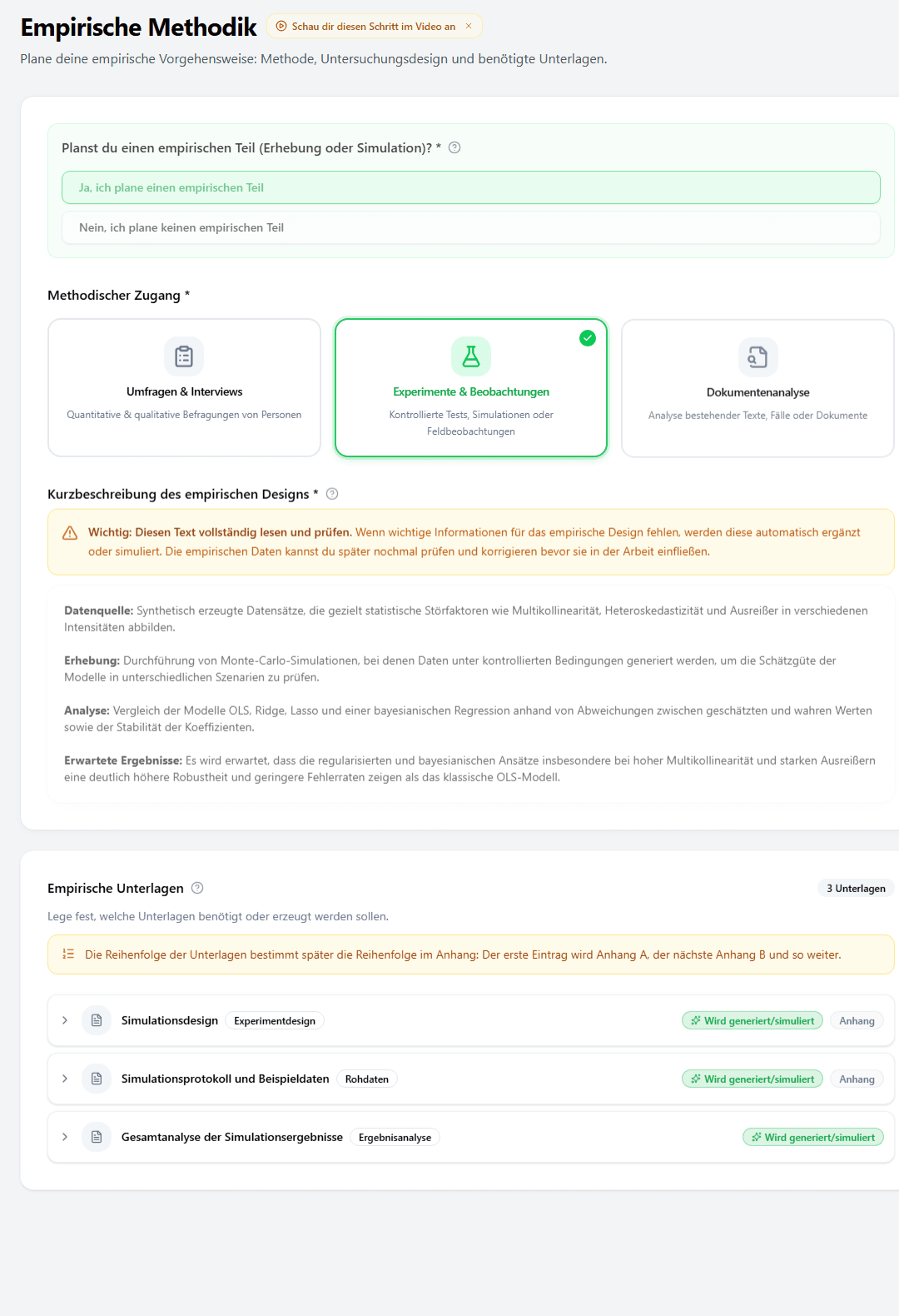 StudyTexter Methodikbereich für empirische Planung