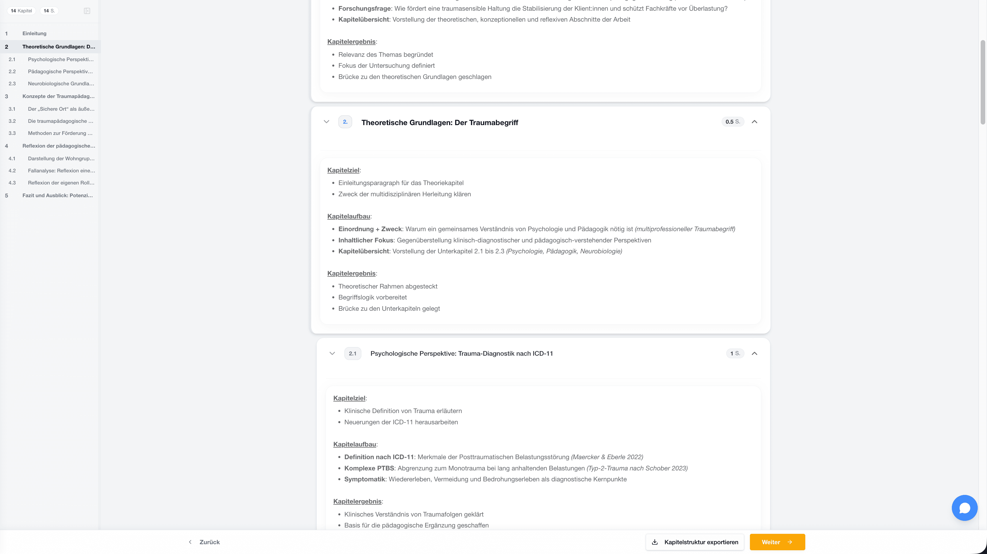 StudyTexter Kapitelstruktur mit Abschnitten und Quellenbezug