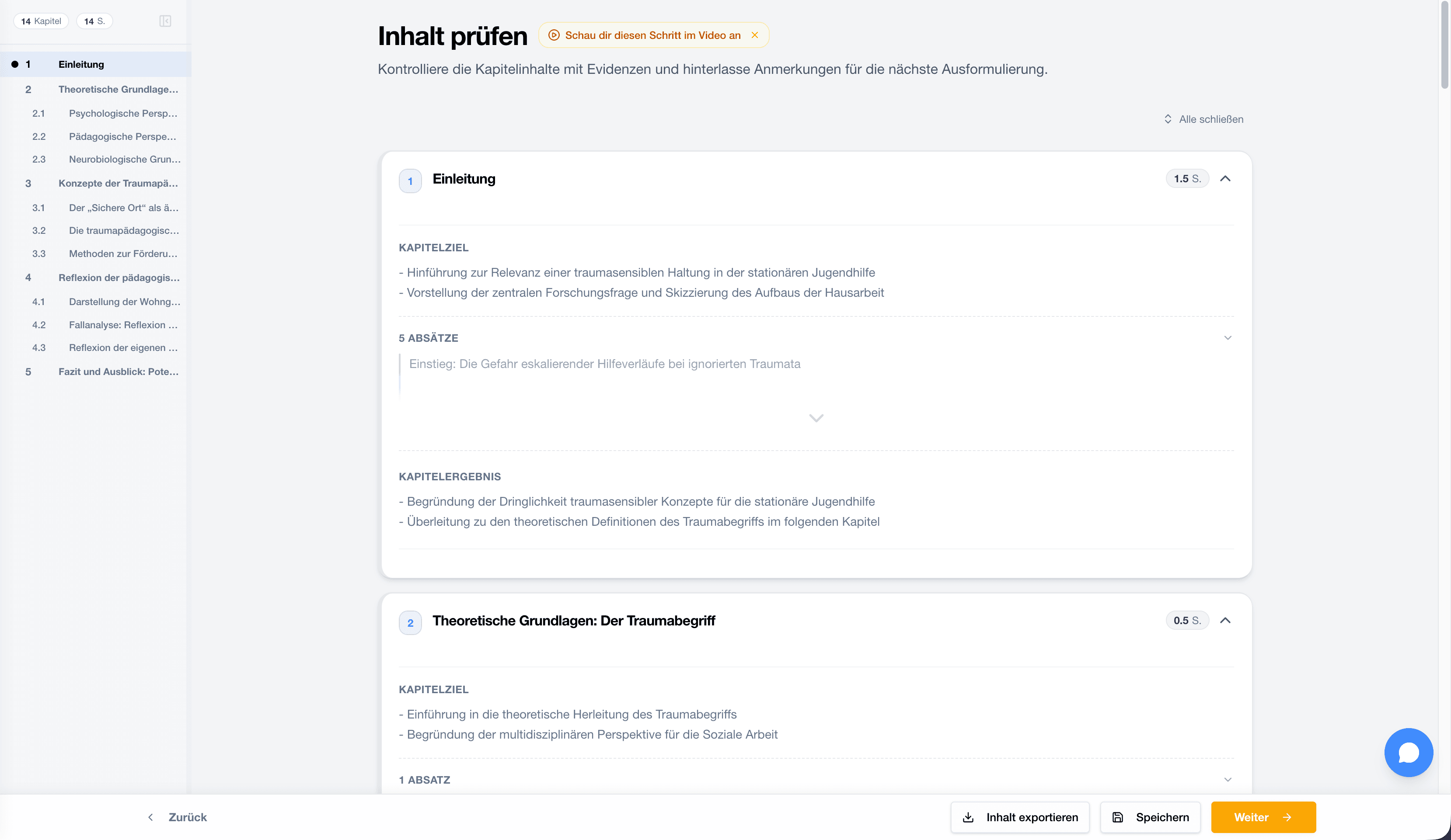 StudyTexter Prüfansicht für Inhalte, Quellenbezüge und Argumentation